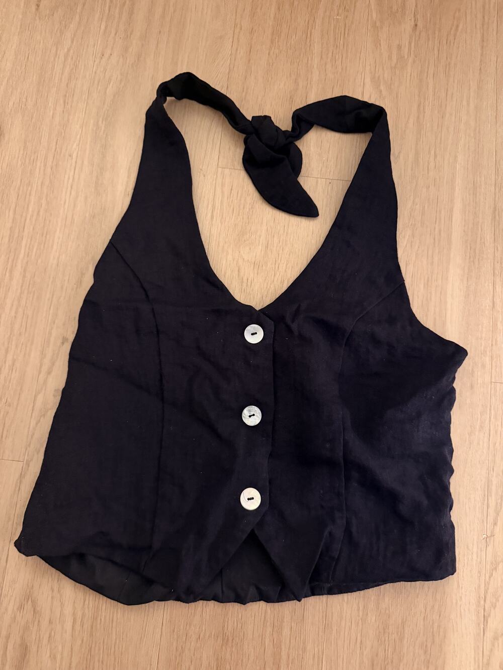 H&M Black Linen Blend Halter Vest Top